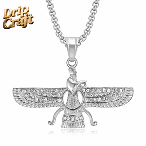 Pendentif Hip Hop en acier inoxydable 306L plaqué or avec zirconium, collier pendentif zoroastrien persan, unisexe - Product Image 5