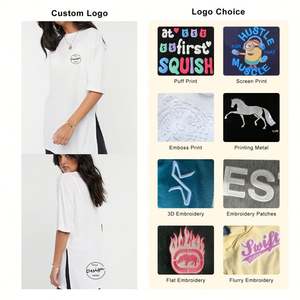 Camiseta de Mujer Personalizada, Casual, Lisa, Transpirable, de Algodón, con Dobladillo Dividido, Cuello Redondo Regular, con Logotipo, al por Mayor - Product Image 4