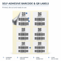 Étiquettes autocollantes prédécoupées pré-imprimées avec code-barres et code QR pour l'expédition, l'emballage, le suivi des actifs, la logistique et le commerce électronique