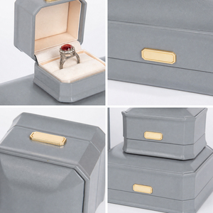 Coffret à bijoux Zebopak en cuir PU gris octogonal avec anneaux et colliers, collection de cadeaux de Noël, vente en gros - Product Image 4