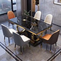 Ensemble table et chaises de salle à manger en marbre, design rectangulaire moderne et luxueux doré, petite table de cuisine en pierre frittée pour salle à manger