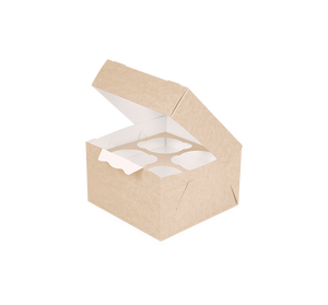 กล่องกระดาษคราฟท์สำหรับใส่ขนมมัฟฟิน 4 ชิ้น พร้อมหน้าต่างใส ป้องกันการรั่วซึม สำหรับอาหารแบบนำกลับบ้าน  รับทำโลโก้ตามสั่ง - Product Image 1