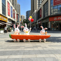 C001 Banc-sculpture Lapin Carotte en Fibre de Verre Coloré, Peint à la Main, Résistant aux Intempéries, Chaise d'Extérieur pour Centre Commercial, Place Publique, Parc à Thème