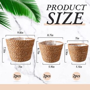 Panier de jardinière en jonc de mer tissé à la main le moins cher: couverture élégante pour pots de plantes et de fleurs avec doublures en plastique - Product Image 2