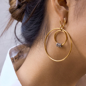 Pendientes de Aro Geométricos de Acero Inoxidable, Diseño Circular en Oro y Plata, Joyería para Uso Diario para Mujer - Product Image 3