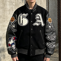 Veste bomber en laine et polyester vintage avec broderie chenille personnalisée, manches en cuir, veste varsity pour homme