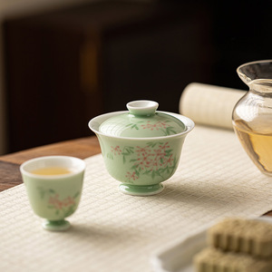 Guanlan Secret Green Hand-Painted Apricot Blossom Gaiwan Porcelain With Lid For Kung Fu <b>Tea</b> <b>Set</b> - Product Image 4