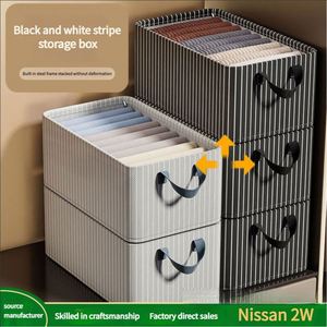 Oxford Fabric Striped Wardrobe <b>Clothes</b> Organizer Foldable Storage <b>Box</b> with Steel Frame - Product Image 2