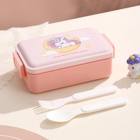 Boîte à lunch en plastique avec couvercle mignon de dessin animé, ensemble de gobelets à eau, chauffable au micro-ondes, portable, scellé, 2 compartiments, boîte à bento pour la rentrée scolaire