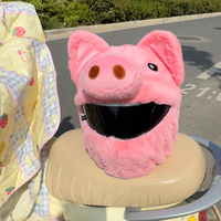 Housse de casque en peluche cochon rose super mignonne, en fausse fourrure de lapin, accessoire de moto amusant pour hommes et femmes