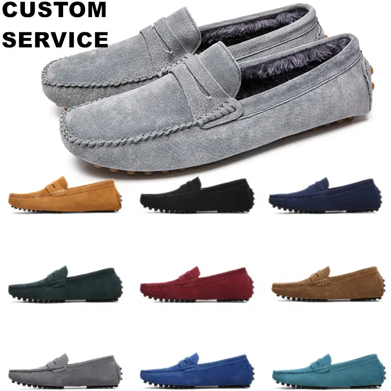 Men Hand Made Custom Luxury Faux Suede Loafer Men Dress Shoes With Fur Winter Warm Loafers Moccasins Slip On Driving Shoes