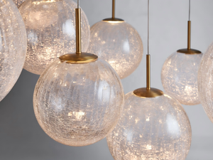 Lámpara Colgante de Diseño Moderno Americano, Lámpara de Techo Redonda de Latón Antiguo con Globos de Vidrio Opalino Craquelado para Villa - Product Image 3