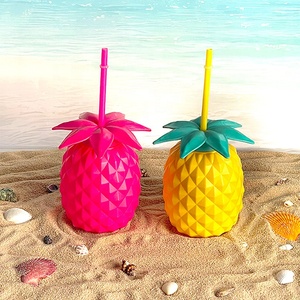 Vaso de Piña <span class=keywords><strong>Tiki</strong></span> Hawaiano de Plástico de Colores, Botella de Agua Portátil de Policarbonato, Vaso para Bebidas Frías y Cócteles con Tapa y Pajita - Product Image 5