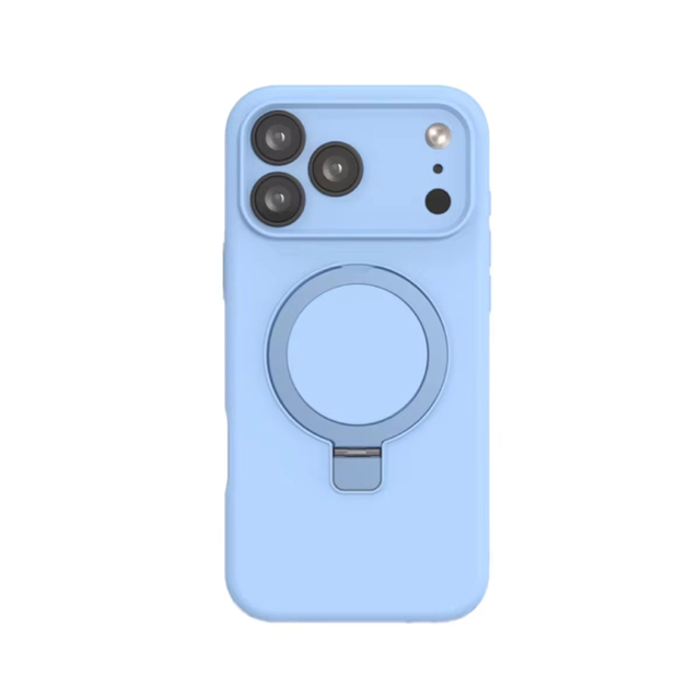 Skin Feel Liquid Silicone Cell Phone Case for iPhone 17 16 15 14 Pro Max with Foldable Magnetic Ring Stand Full Camera Cover