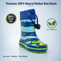 Bottes de pluie pour enfants en caoutchouc naturel à 100 %, non toxiques, inodores, écologiques, avec col à cordon, imperméables, bottes Wellington pour garçons