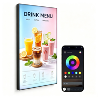 Boîte lumineuse publicitaire intelligente sur pied de qualité supérieure avec contrôle de couleur RGB par application à distance pour affichage intérieur en restaurant et centre commercial