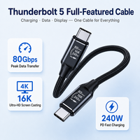 Câble USB-C Thunderbolt 5 240W PD Charge Rapide Transfert de Données 80 Gbit/s Vidéo 16K Blindé en Nylon Noir pour Ordinateur Portable Téléphone OEM