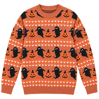 Pull tricoté décontracté pour femme, motif fantôme et citrouille orange, col rond, manches longues, collection automne-hiver