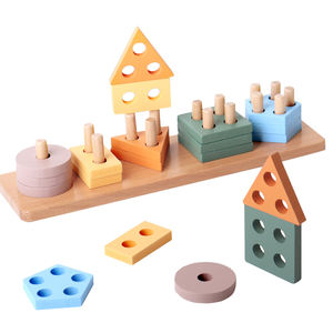 Forme en <span class=keywords><strong>bois</strong></span> Cognition Match <span class=keywords><strong>tour</strong></span> d'empilage tri bricolage blocs de construction ensembles enfants jeu enfants Montessori jouets éducatifs précoces - Product Image 2