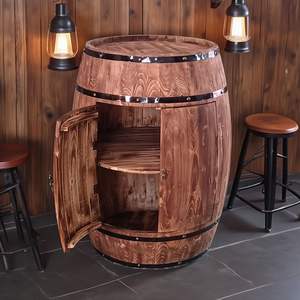 आधुनिक ओक बैरल वाइन कैबिनेट दरवाजा भंडारण पार्टी बार के लिए डिज़ाइन किया गया है लकड़ी की लाल शराब रैक और पेय टब प्रदर्शित करता है। - Product Image 3