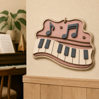 Ornement musical en contreplaqué peuplier découpé au laser 3D en forme de touches de piano, personnalisé ODM, pour la vente en gros, cadeau de la Fête des Mères, conforme CPSC, DDP