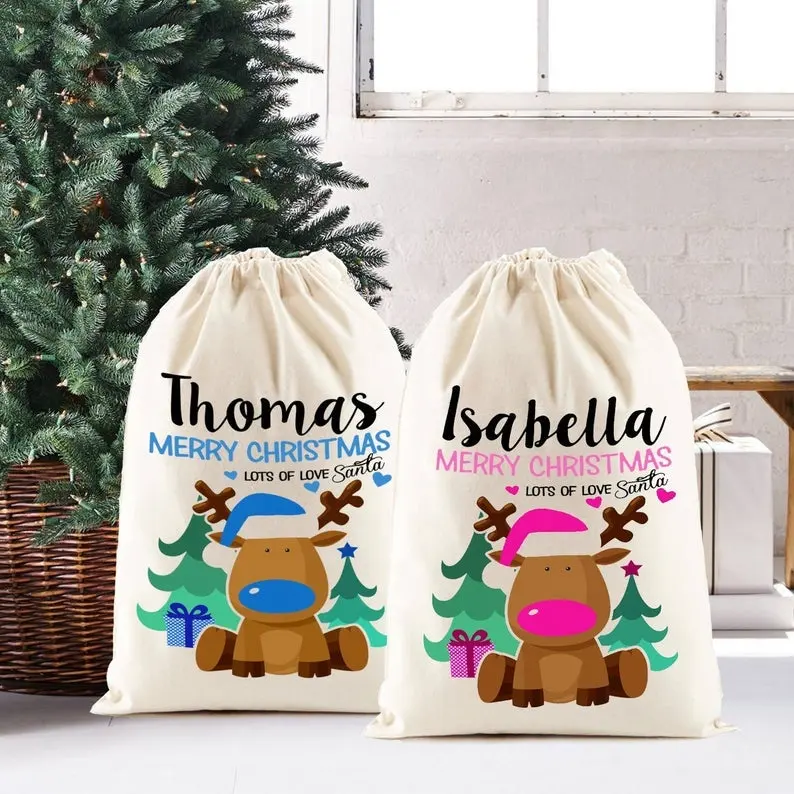 Venta al por mayor monograma nombre Navidad santa sacos de la lona bolsas de regalo decoración el árbol de Navidad
