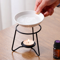 Brûleur à parfum en céramique noir et or avec support en fer, chauffe-cire et huile essentielle en porcelaine, décoration d'intérieur