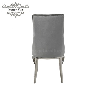 Silla tapizada francesa personalizada para comedor, patas de Metal de acero plateado, color <span class=keywords><strong>gris</strong></span> <span class=keywords><strong>oscuro</strong></span>, acolchada, de tela de terciopelo triturada, para comedor - Product Image 5