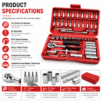 Kit de clés à douilles manuelles robustes de 53 pièces de 1/4 pouce, boîte à outils multifonctionnelle en plastique, ensemble d'outils personnalisé