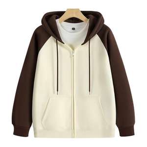 Fabricantes de ropa Sudadera con capucha personalizada con cremallera 100% algodón Peso pesado Hombres en blanco Cremallera Mangas raglán Sudadera con capucha Colorblock - Product Image 5
