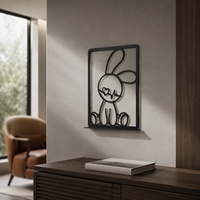 Décoration murale moderne en fer noir en forme de cœur de lapin, encadrée, découpée, à suspendre, pour salon, chambre, décoration intérieure, cadeaux