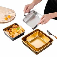 Bandeja Cuadrada Creativa de Acero Inoxidable con Asas, Plato Plano Estilo Coreano para Pollo Frito y BBQ para Restaurantes Comerciales