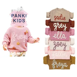 High Quality Factory Hand Embroidered Name Baby Oversized Knitted Sweater Personalized Name Toddler Girls Sweaters