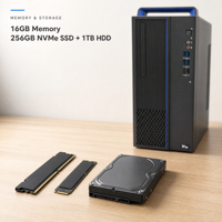 Ordinateur professionnel Hygon 3350 3,0 GHz 8 cœurs | 16 Go de RAM, 256 Go de SSD M.2 + 1 To de disque dur, GPU dédié 2 Go, tour 15L, kit moniteur 23,8 pouces