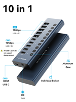 Hub USB-C 10 ports 10 Gbps USB3.2 Gen2, répartiteur de données, 5 ports USB-A/USB-C, adaptateur secteur 48W avec interrupteurs individuels, en stock