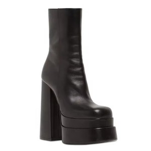 Stivali Autunnali da Donna <span class=keywords><strong>a</strong></span> Metà Polpaccio con Punta Affusolata <span class=keywords><strong>a</strong></span> Prezzo Vantaggioso, Stivali alla Caviglia Neri in Pelle con <span class=keywords><strong>Tacco</strong></span> Grosso e Plateau Personalizzabili per l'Ingrosso - Product Image 1