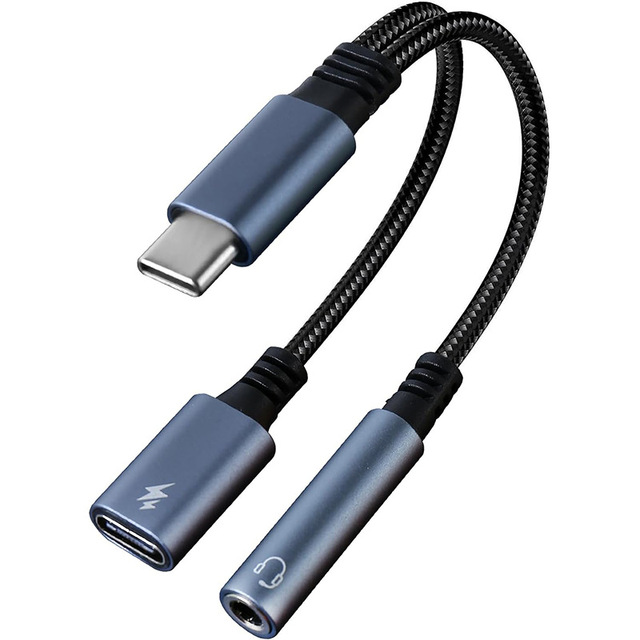 USB C to 3.5mm Audio Adapter with Charging Type C Headphone Jack Splitter for Phone Tablet Laptop