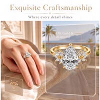 Bague de mariage de luxe en argent 925 plaqué or 18 carats avec moissanite en forme de poire goutte d'eau, style pétale, bijoux sur mesure disponibles en gros