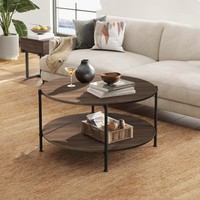 Table basse ronde à 2 niveaux avec étagère Table de salon Table basse moderne en bois de 32 pouces avec cadre en métal