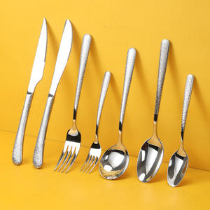 Cubertería de Acero Inoxidable 304 de Estilo Retro de Lujo Ligero, Reutilizable, con Acabado de Tela Agrietada, para Filetes, Tenedores, Cucharas de Postre - Product Image 2