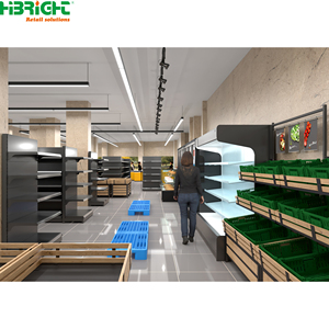 Custom Steel Wood Supermarket Gondola Shelving, Fruit <b>Vegetable</b> Produce Display Rack, Retail Store Wall & Island Display Fixture - Product Image 1