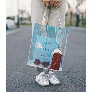 Bolso de Hombro Holográfico Transparente Impermeable al por Mayor, Bolso Tote de Poliéster Iridiscente con Cierre de Cremallera Interior - Product Image 5