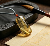 Collier pendentif en quartz rutilé doré naturel et cristal de titane, effet œil de chat intense, bijoux en cristal doré brillant