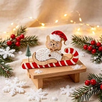 Chat en costume de Père Noël, décoration de Noël en bois, canne à sucre, luge, ornement de table, cadeau de Noël, décoration de la maison
