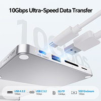 Hub USB C PULWTOP para iMac de 24 Pulgadas M1/M3/M4 con Carcasa para SSD M.2, USB-A/C 3.2 10Gbps, 2 USB-A 2.0, SD/TF Plateado