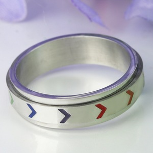 yunnique Arrow Shaped Rotating <b>Titanium</b> Steel Men's <b>Ring</b> Steel Color Geometric Design Gift Jewelry - Product Image 4