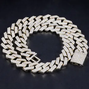 AJ0272 HipHop Jewelry Custom Necklace Wholesale 18mm Iced Out VVS Moissanite Diamond 20 Inches 10K Real Gold Cuban Link Chain