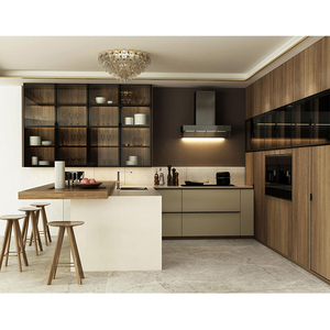Ensemble d'armoires de cuisine en panneaux de particules bon marché, design moderne, imitation bois, mélamine, MDF, avec électroménagers - Product Image 4