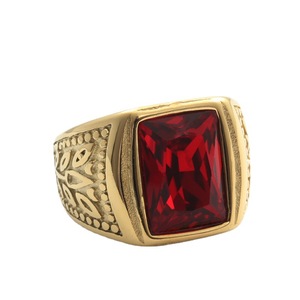 Bague carrée géométrique pour homme avec pierre précieuse rouge et noire sertie en clos, style rétro punk, bijoux en acier inoxydable, cadeau Dongguan 280683 - Product Image 4