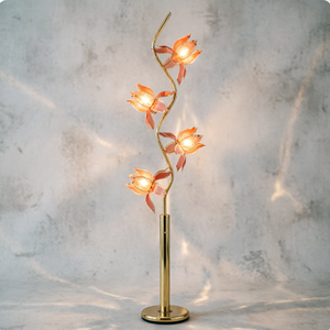 Lámpara de Pie LED Moderna Lotus, Superventas, con Base E26, Pantallas de Cristal Rosa, Diseño Floral de Hierro Forjado, Luz de Pie Regulable - Product Image 2